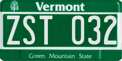 VT license plate ZST032