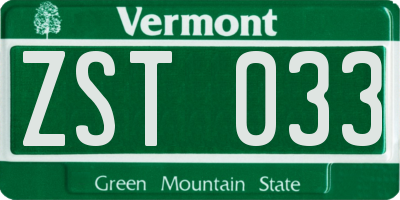 VT license plate ZST033