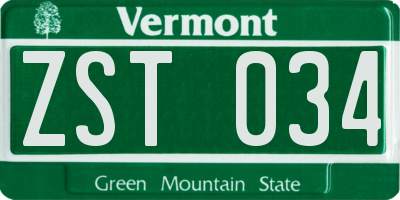 VT license plate ZST034