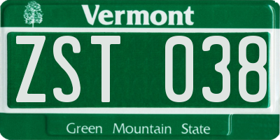 VT license plate ZST038