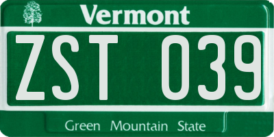 VT license plate ZST039