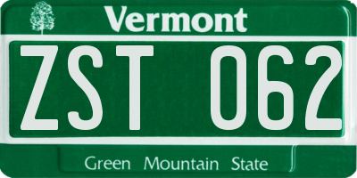 VT license plate ZST062