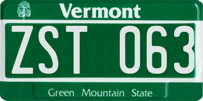 VT license plate ZST063