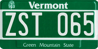 VT license plate ZST065