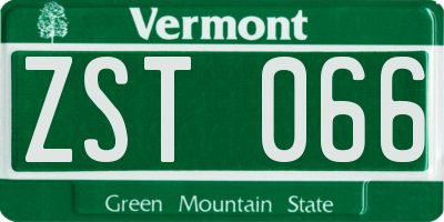 VT license plate ZST066