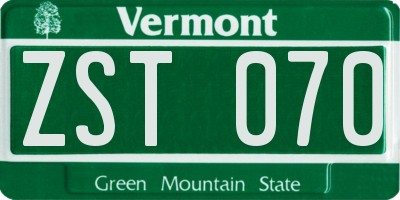 VT license plate ZST070