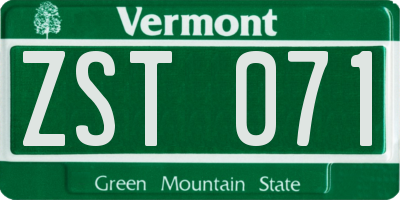 VT license plate ZST071