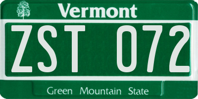 VT license plate ZST072