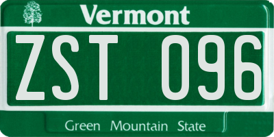 VT license plate ZST096