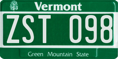 VT license plate ZST098