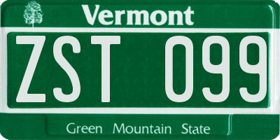 VT license plate ZST099