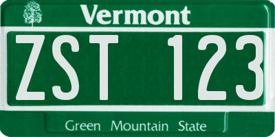 VT license plate ZST123