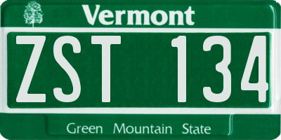 VT license plate ZST134