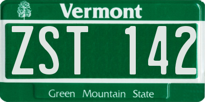 VT license plate ZST142