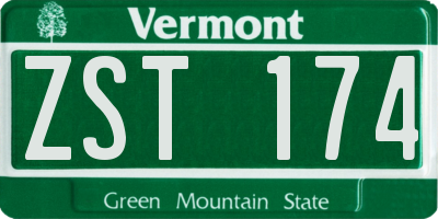 VT license plate ZST174