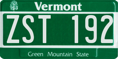 VT license plate ZST192