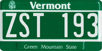 VT license plate ZST193