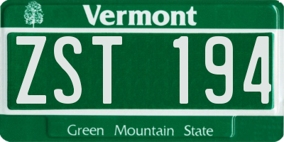 VT license plate ZST194