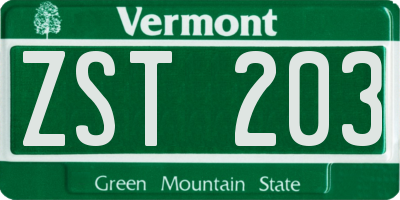VT license plate ZST203