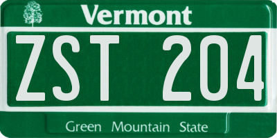 VT license plate ZST204