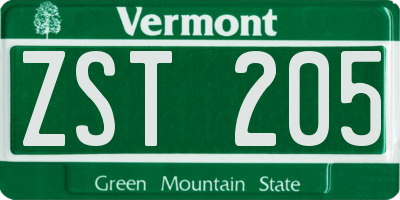 VT license plate ZST205