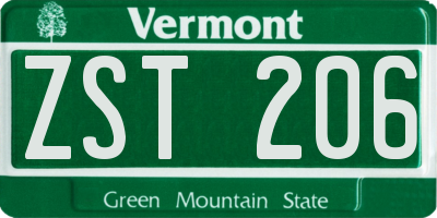 VT license plate ZST206