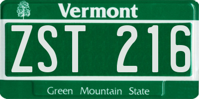 VT license plate ZST216