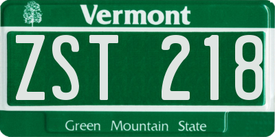 VT license plate ZST218