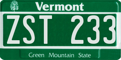 VT license plate ZST233