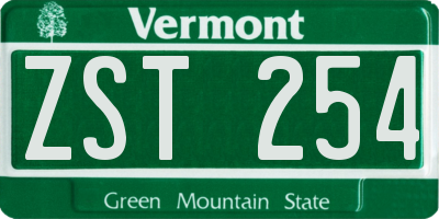 VT license plate ZST254