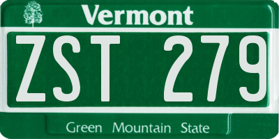 VT license plate ZST279