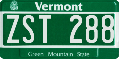 VT license plate ZST288