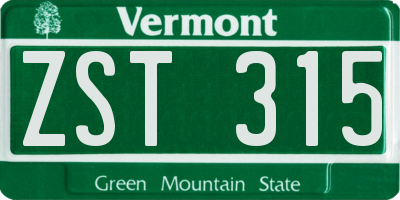 VT license plate ZST315