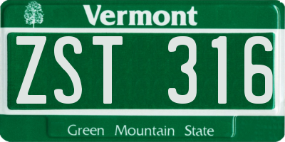 VT license plate ZST316