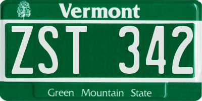 VT license plate ZST342