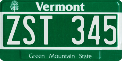 VT license plate ZST345