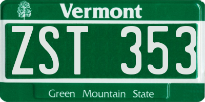 VT license plate ZST353