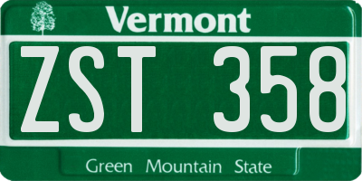 VT license plate ZST358