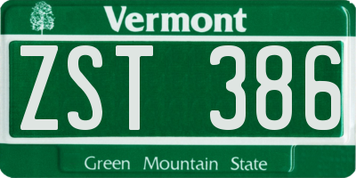 VT license plate ZST386