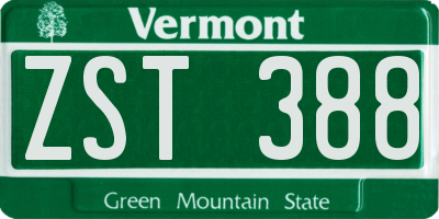 VT license plate ZST388