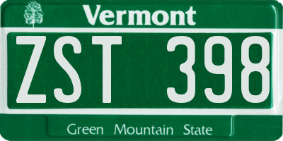 VT license plate ZST398
