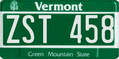 VT license plate ZST458