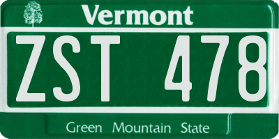 VT license plate ZST478