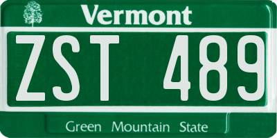 VT license plate ZST489