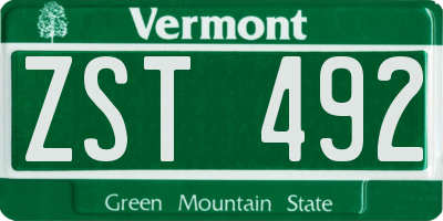 VT license plate ZST492