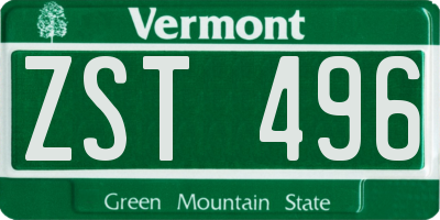 VT license plate ZST496