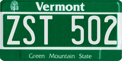 VT license plate ZST502