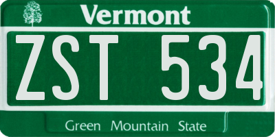 VT license plate ZST534