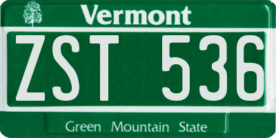 VT license plate ZST536