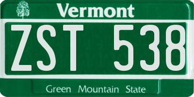 VT license plate ZST538